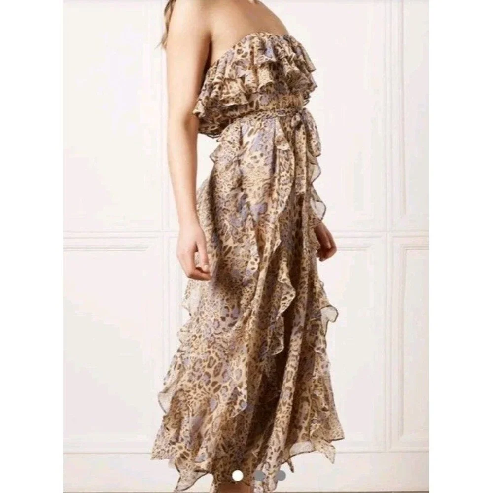 Bardot Junior Girls 10 Midi Tiered Chiffon Dress Animal Print Ruffled Straps/Tie
